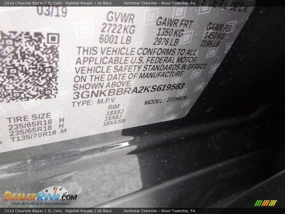 2019 Chevrolet Blazer 2.5L Cloth Nightfall Metallic / Jet Black Photo #15