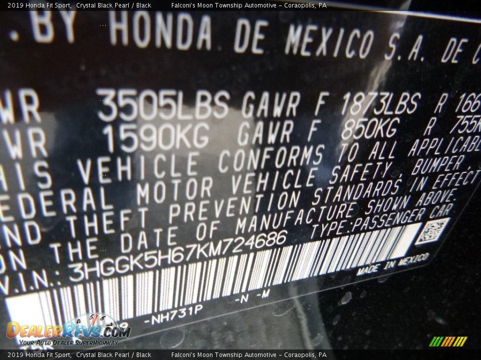 2019 Honda Fit Sport Crystal Black Pearl / Black Photo #13