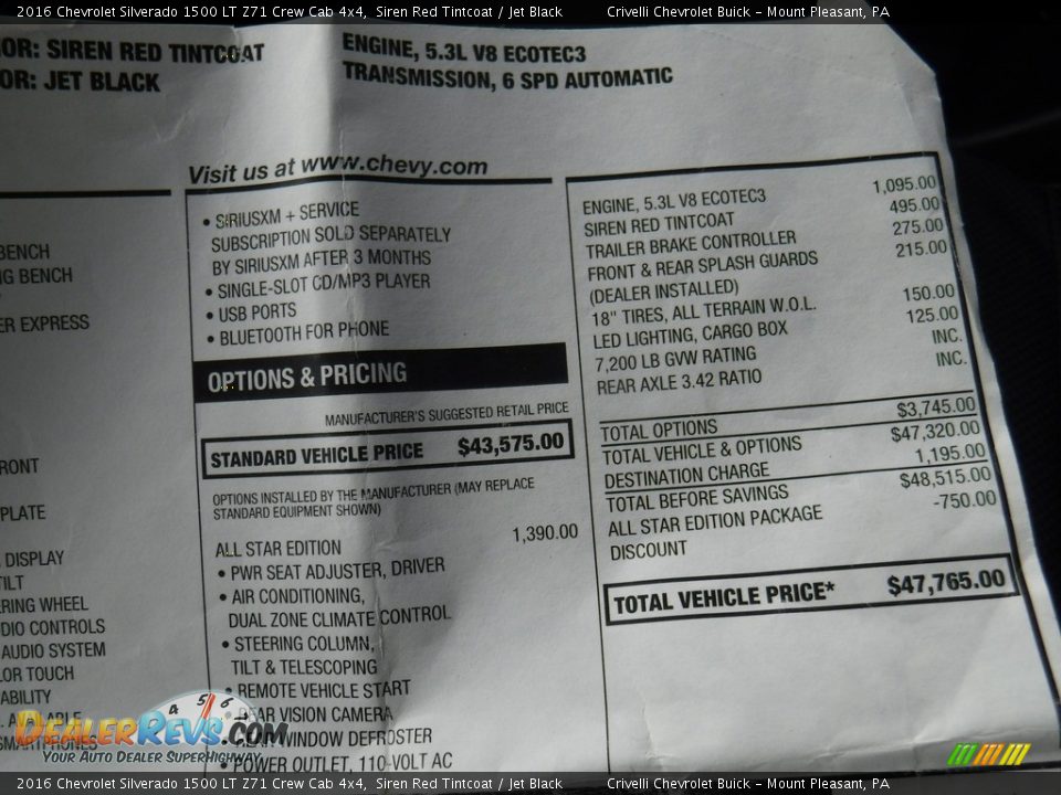 2016 Chevrolet Silverado 1500 LT Z71 Crew Cab 4x4 Siren Red Tintcoat / Jet Black Photo #35