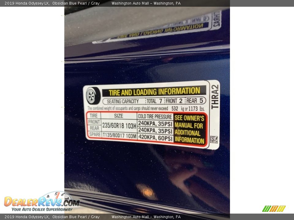 2019 Honda Odyssey LX Obsidian Blue Pearl / Gray Photo #13