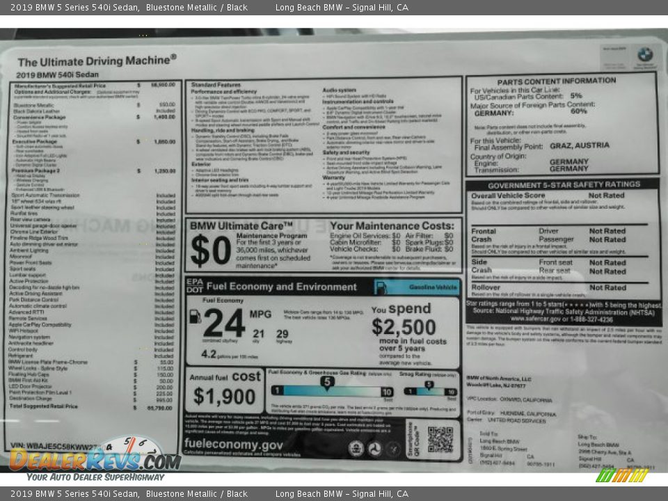 2019 BMW 5 Series 540i Sedan Bluestone Metallic / Black Photo #10