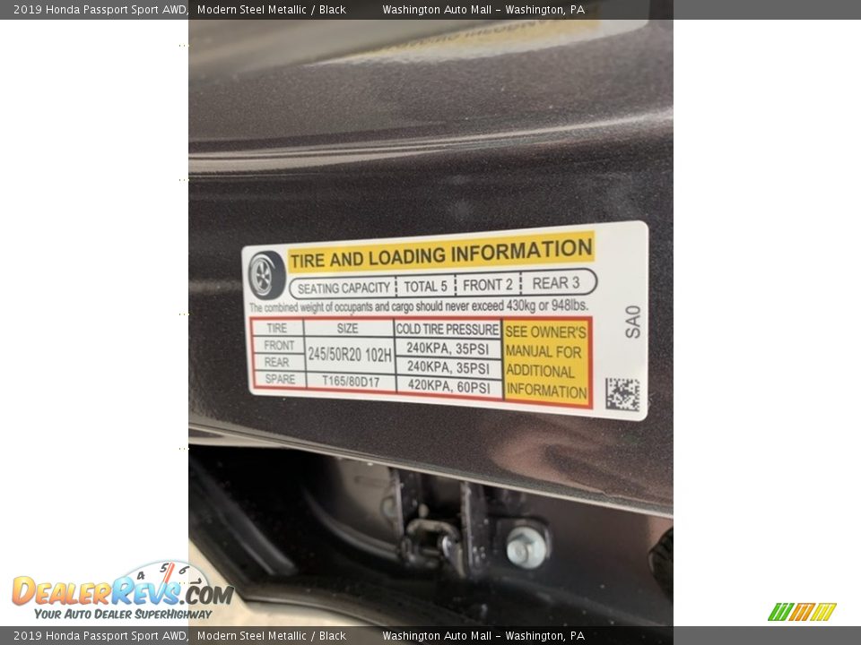 2019 Honda Passport Sport AWD Modern Steel Metallic / Black Photo #13