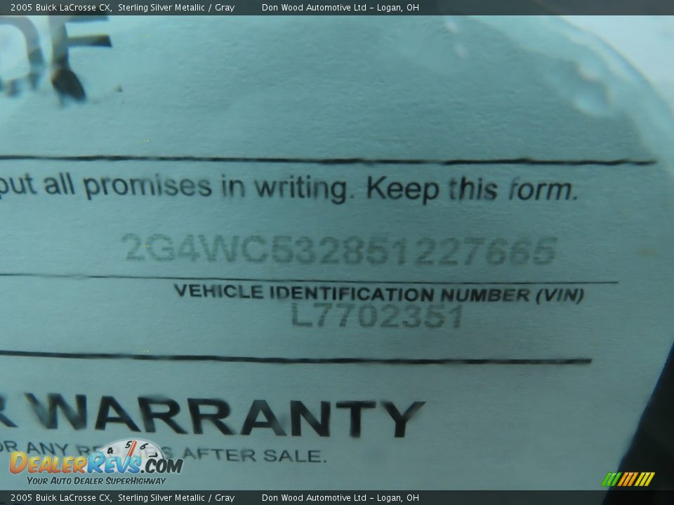 2005 Buick LaCrosse CX Sterling Silver Metallic / Gray Photo #13