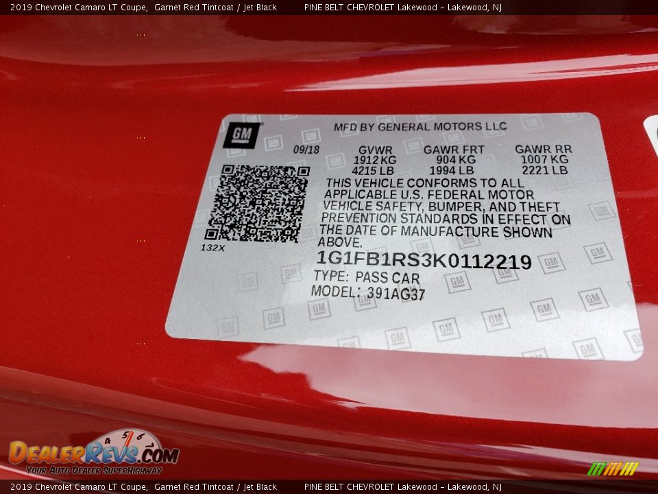 2019 Chevrolet Camaro LT Coupe Garnet Red Tintcoat / Jet Black Photo #8