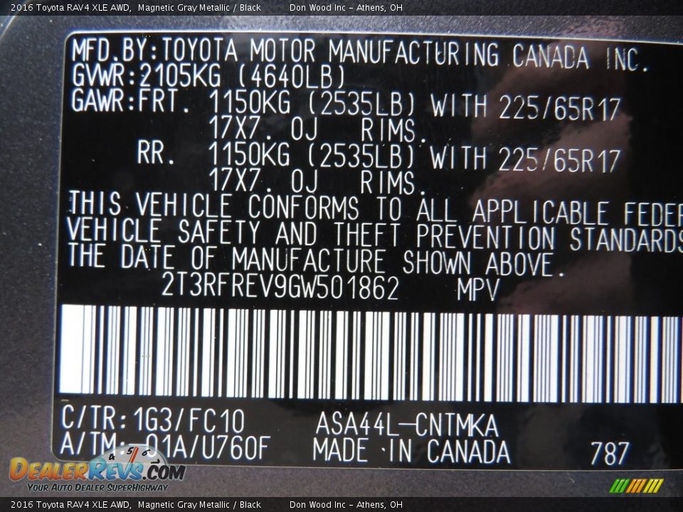 2016 Toyota RAV4 XLE AWD Magnetic Gray Metallic / Black Photo #32