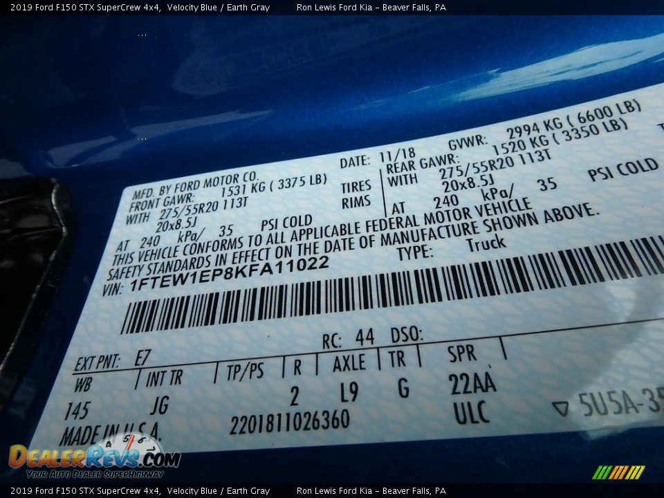 2019 Ford F150 STX SuperCrew 4x4 Velocity Blue / Earth Gray Photo #14