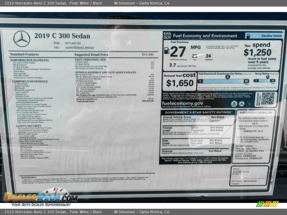 2019 Mercedes-Benz C 300 Sedan Polar White / Black Photo #10