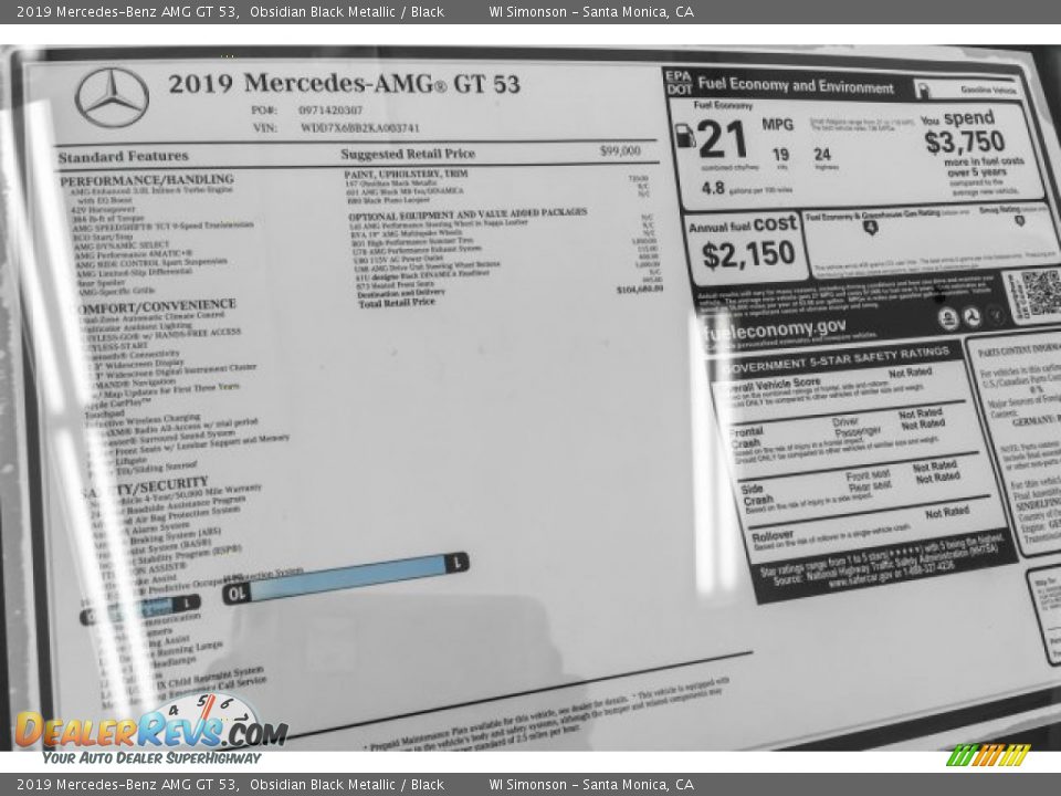 2019 Mercedes-Benz AMG GT 53 Window Sticker Photo #10