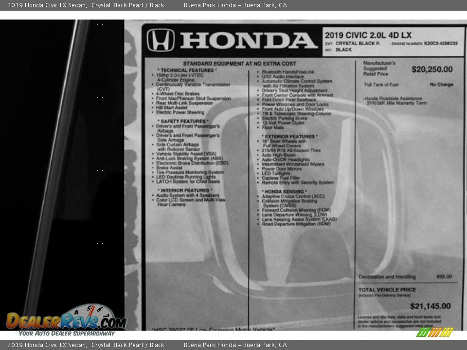 2019 Honda Civic LX Sedan Crystal Black Pearl / Black Photo #16
