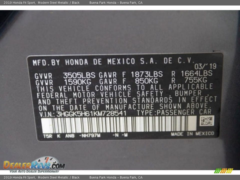 2019 Honda Fit Sport Modern Steel Metallic / Black Photo #26