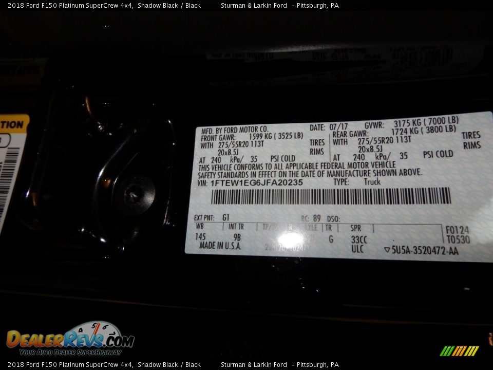 2018 Ford F150 Platinum SuperCrew 4x4 Shadow Black / Black Photo #19