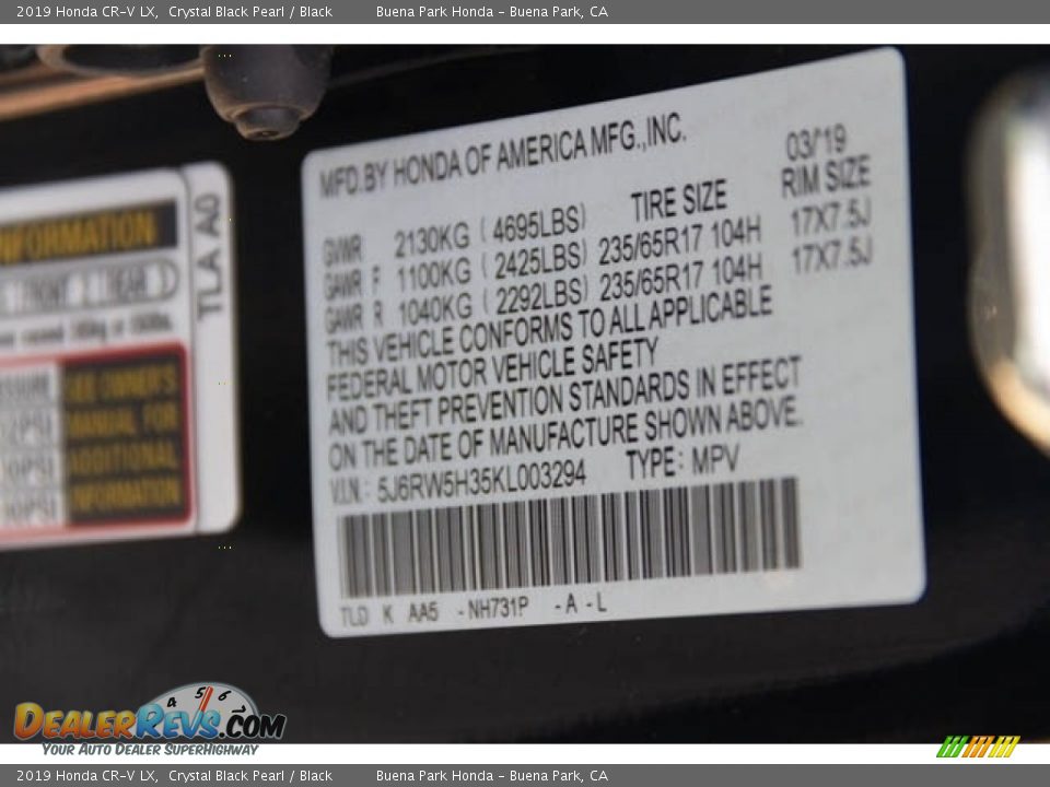 2019 Honda CR-V LX Crystal Black Pearl / Black Photo #27