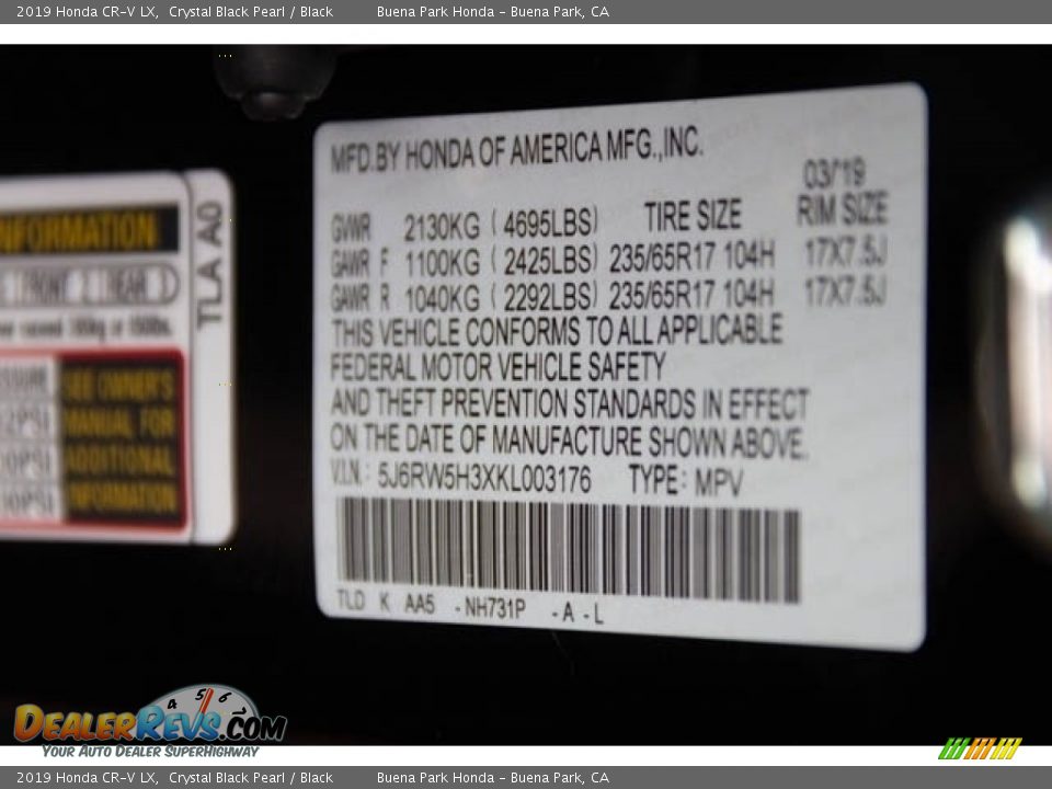 2019 Honda CR-V LX Crystal Black Pearl / Black Photo #27