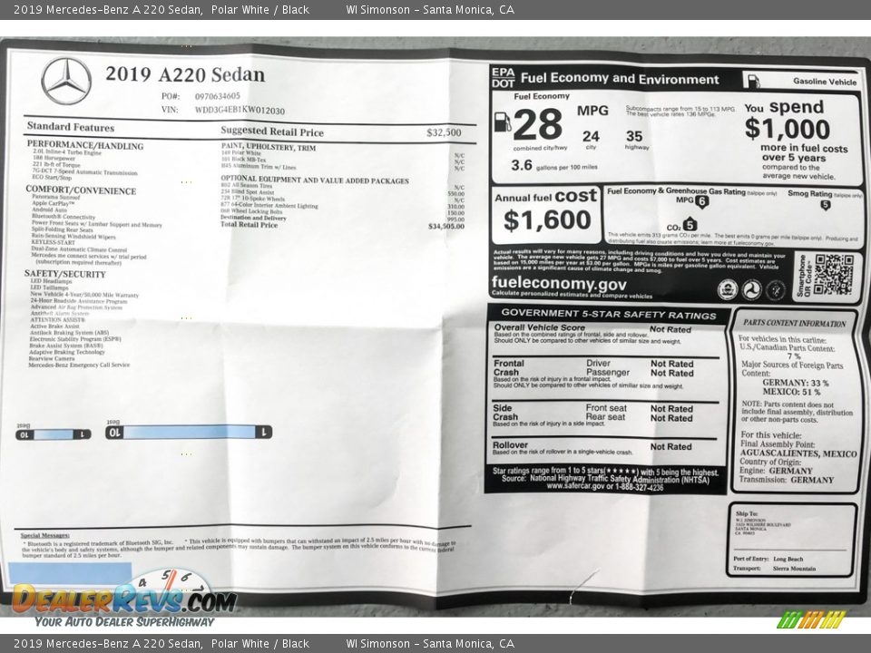 2019 Mercedes-Benz A 220 Sedan Polar White / Black Photo #10