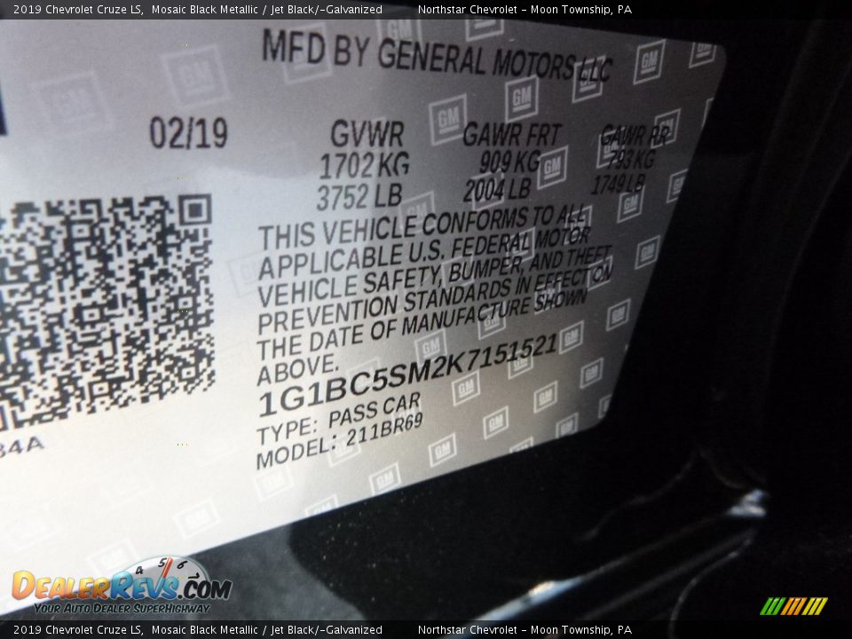 2019 Chevrolet Cruze LS Mosaic Black Metallic / Jet Black/­Galvanized Photo #14