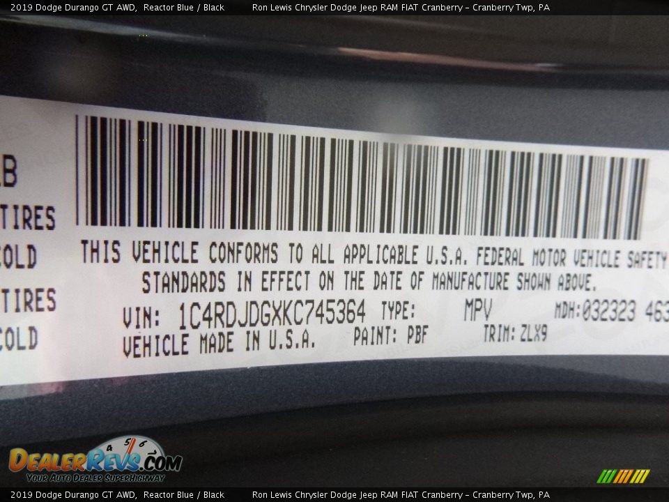 2019 Dodge Durango GT AWD Reactor Blue / Black Photo #13