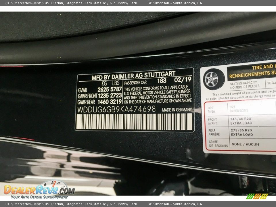 2019 Mercedes-Benz S 450 Sedan Magnetite Black Metallic / Nut Brown/Black Photo #11