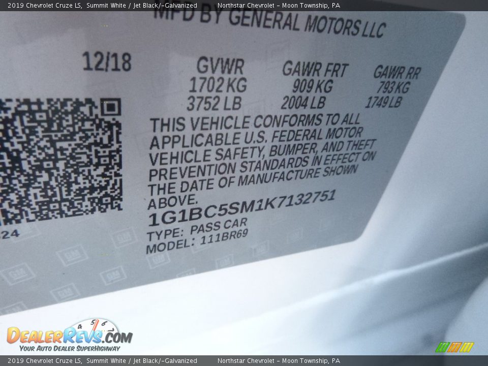 2019 Chevrolet Cruze LS Summit White / Jet Black/­Galvanized Photo #15