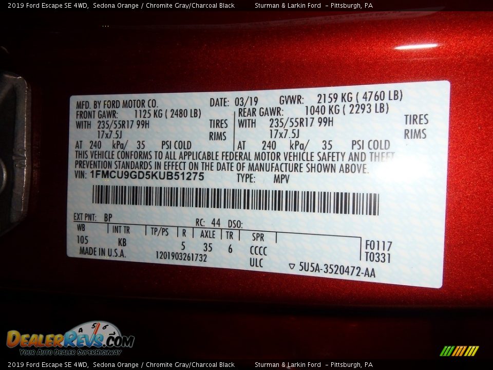 2019 Ford Escape SE 4WD Sedona Orange / Chromite Gray/Charcoal Black Photo #11