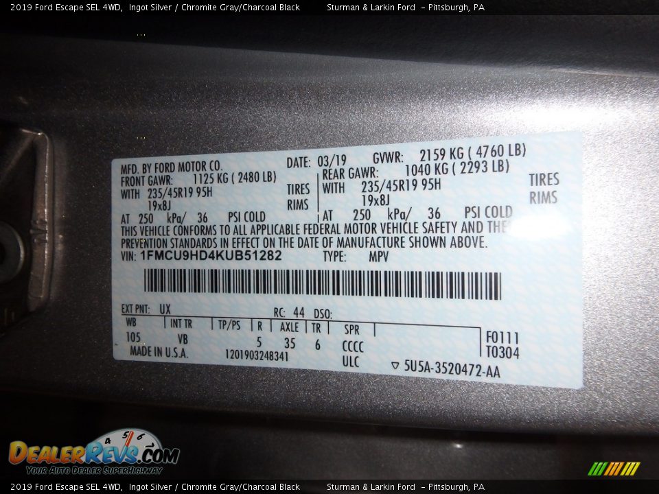 2019 Ford Escape SEL 4WD Ingot Silver / Chromite Gray/Charcoal Black Photo #11