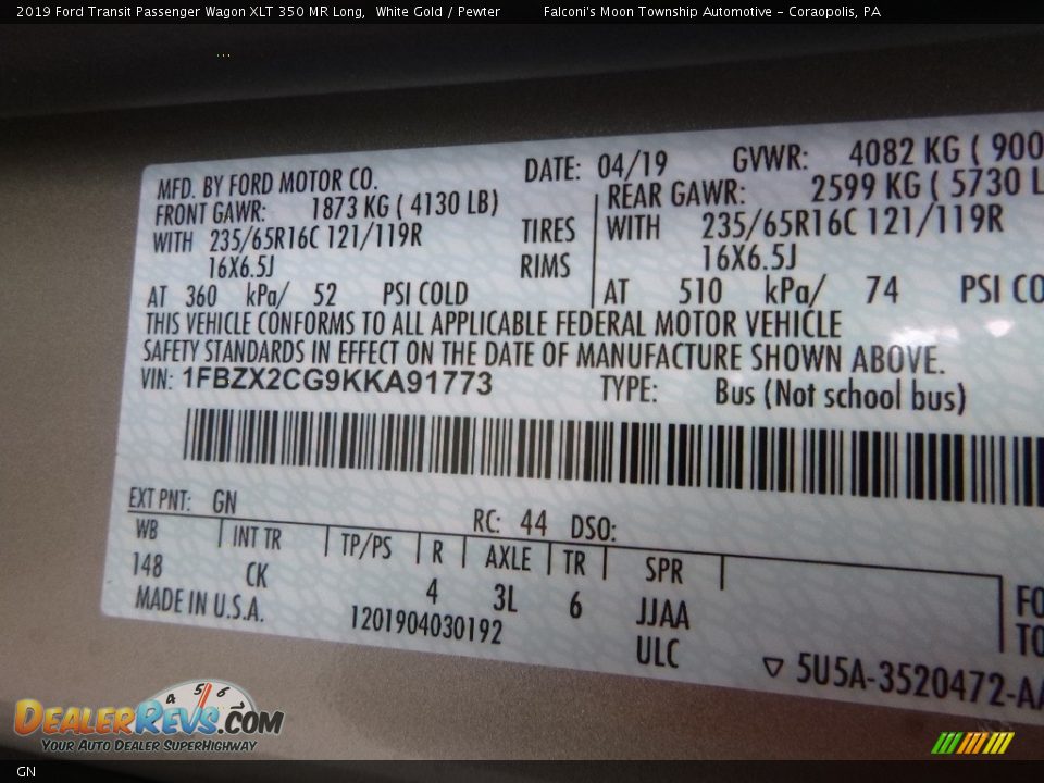 Ford Color Code GN White Gold