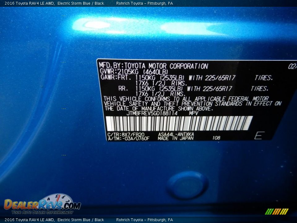 2016 Toyota RAV4 LE AWD Electric Storm Blue / Black Photo #27