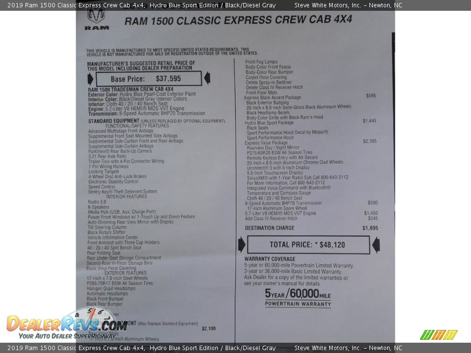 2019 Ram 1500 Classic Express Crew Cab 4x4 Hydro Blue Sport Edition / Black/Diesel Gray Photo #28