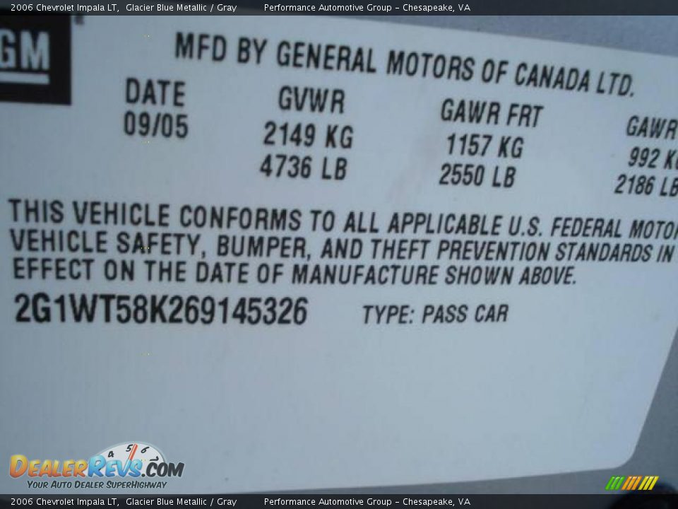 2006 Chevrolet Impala LT Glacier Blue Metallic / Gray Photo #13