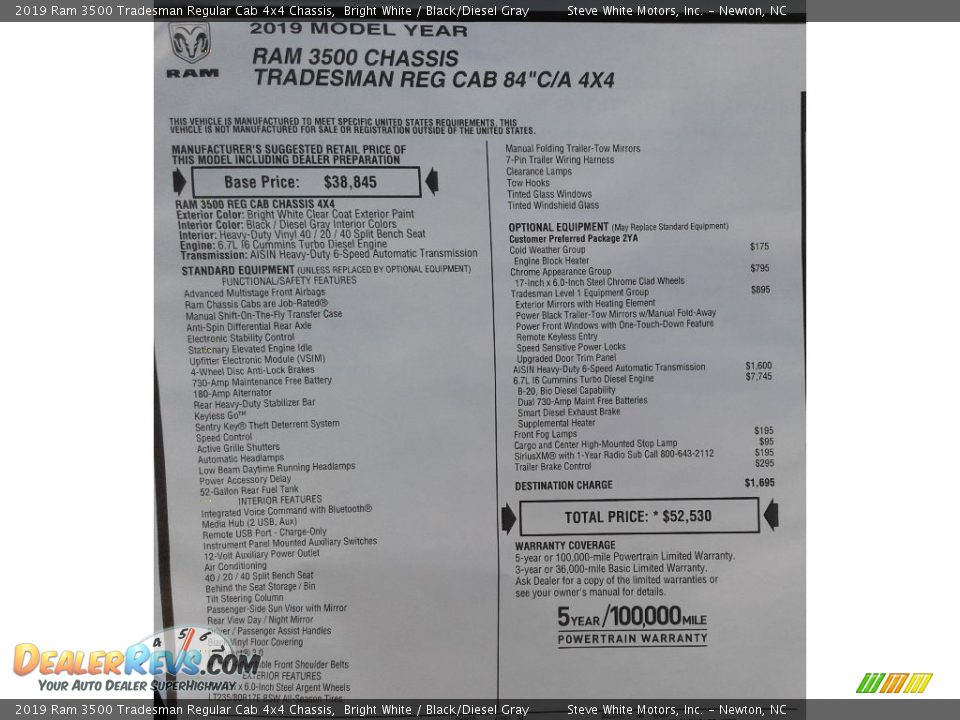 2019 Ram 3500 Tradesman Regular Cab 4x4 Chassis Bright White / Black/Diesel Gray Photo #26