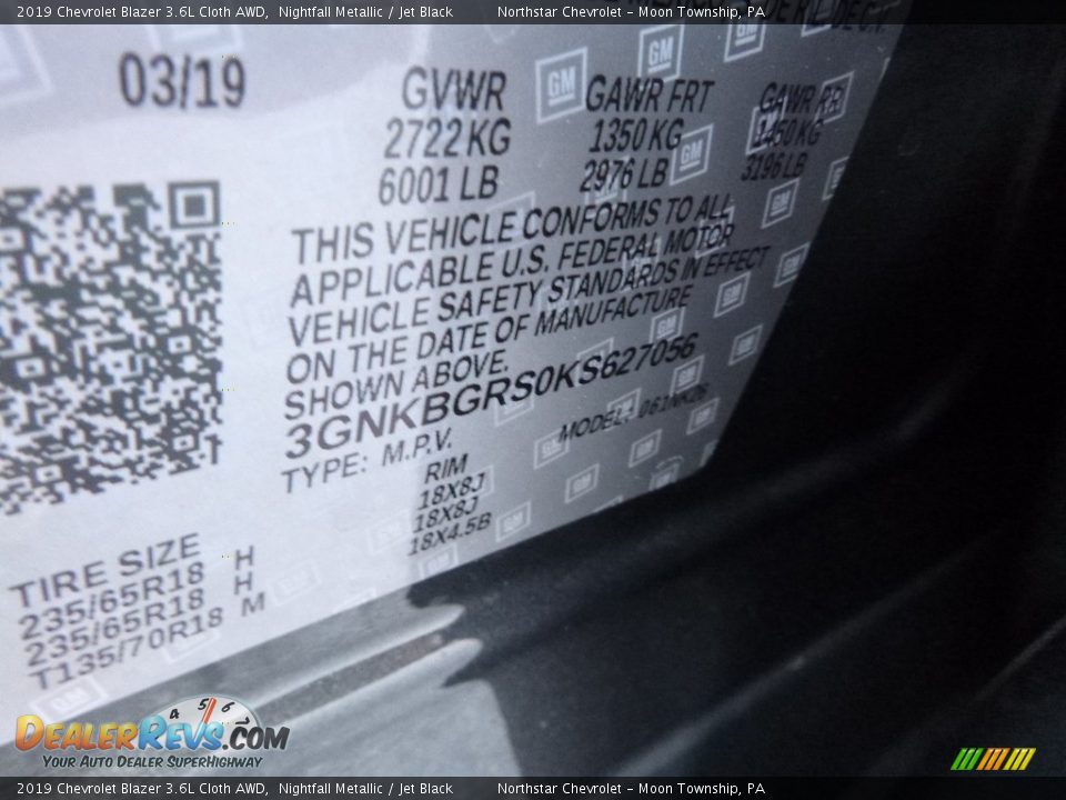 2019 Chevrolet Blazer 3.6L Cloth AWD Nightfall Metallic / Jet Black Photo #15