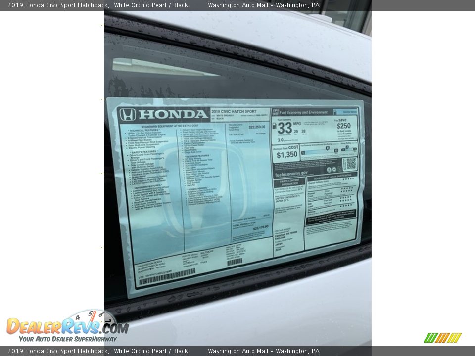 2019 Honda Civic Sport Hatchback White Orchid Pearl / Black Photo #15