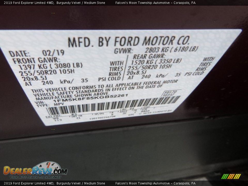 2019 Ford Explorer Limited 4WD Burgundy Velvet / Medium Stone Photo #12