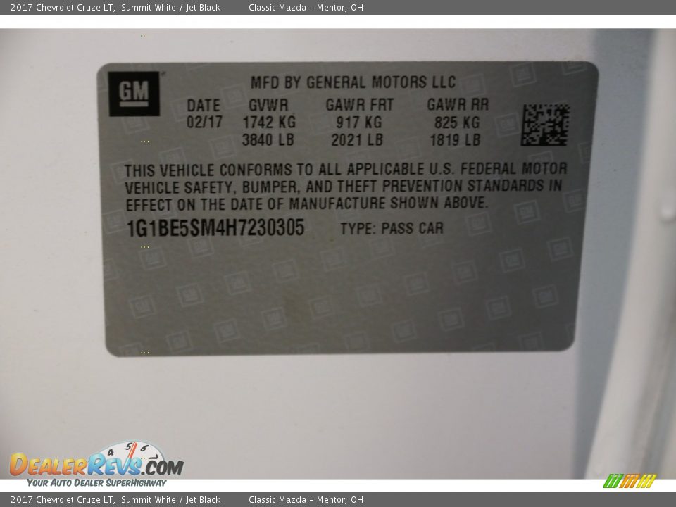 2017 Chevrolet Cruze LT Summit White / Jet Black Photo #23