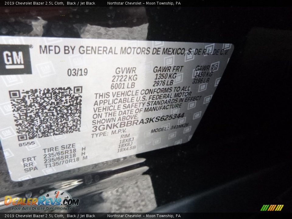 2019 Chevrolet Blazer 2.5L Cloth Black / Jet Black Photo #16