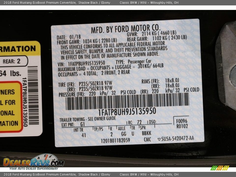 2018 Ford Mustang EcoBoost Premium Convertible Shadow Black / Ebony Photo #25