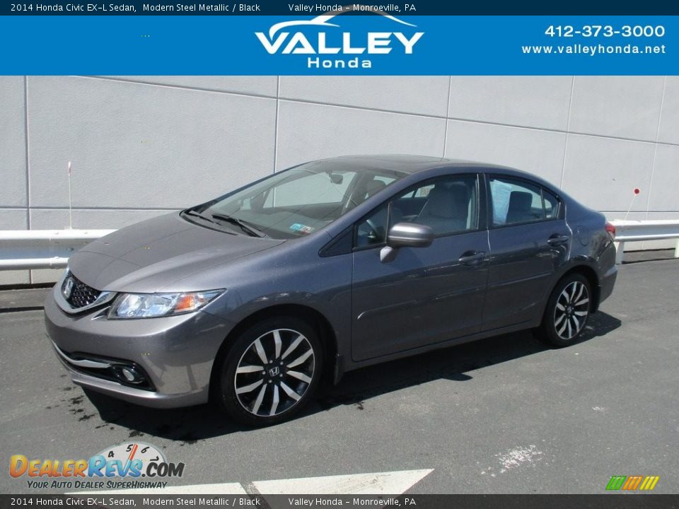 2014 Honda Civic EX-L Sedan Modern Steel Metallic / Black Photo #1