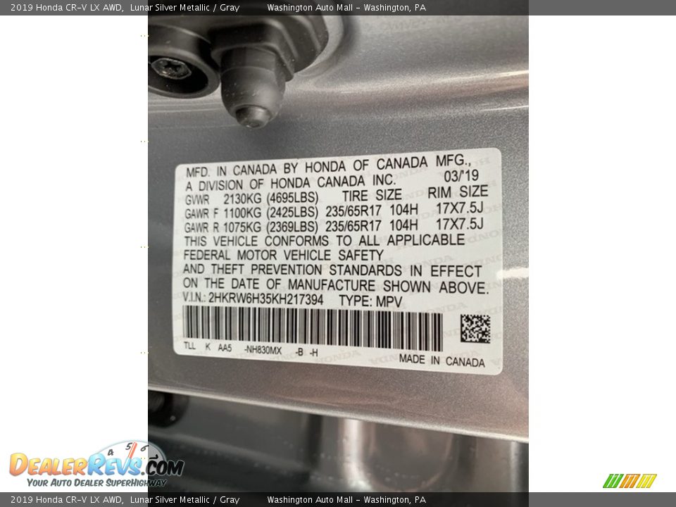 2019 Honda CR-V LX AWD Lunar Silver Metallic / Gray Photo #14
