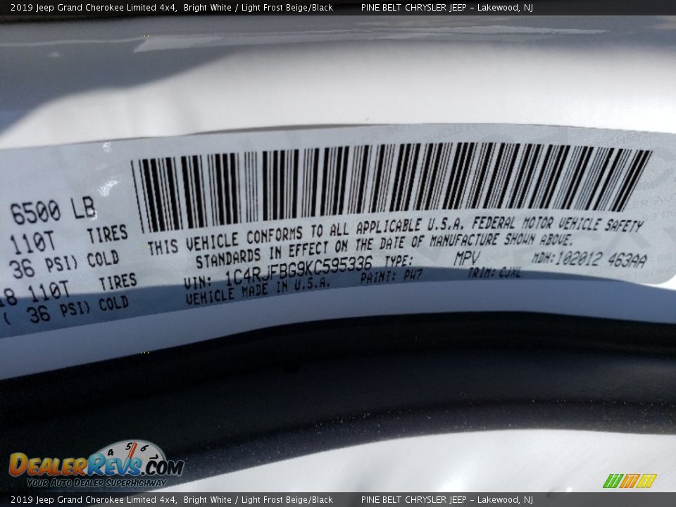 2019 Jeep Grand Cherokee Limited 4x4 Bright White / Light Frost Beige/Black Photo #9