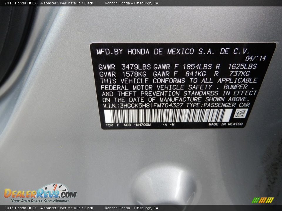 2015 Honda Fit EX Alabaster Silver Metallic / Black Photo #27