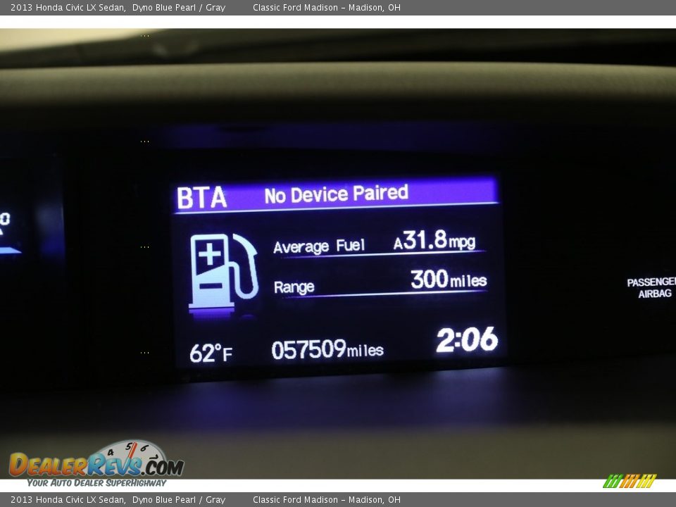 2013 Honda Civic LX Sedan Dyno Blue Pearl / Gray Photo #12