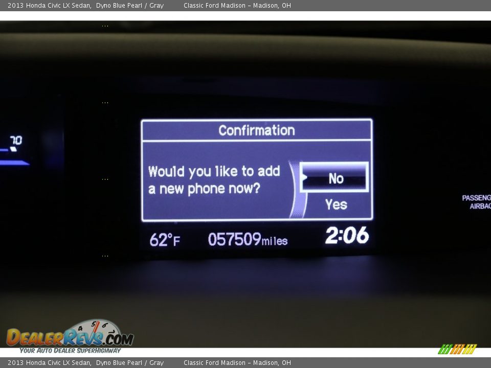 2013 Honda Civic LX Sedan Dyno Blue Pearl / Gray Photo #13