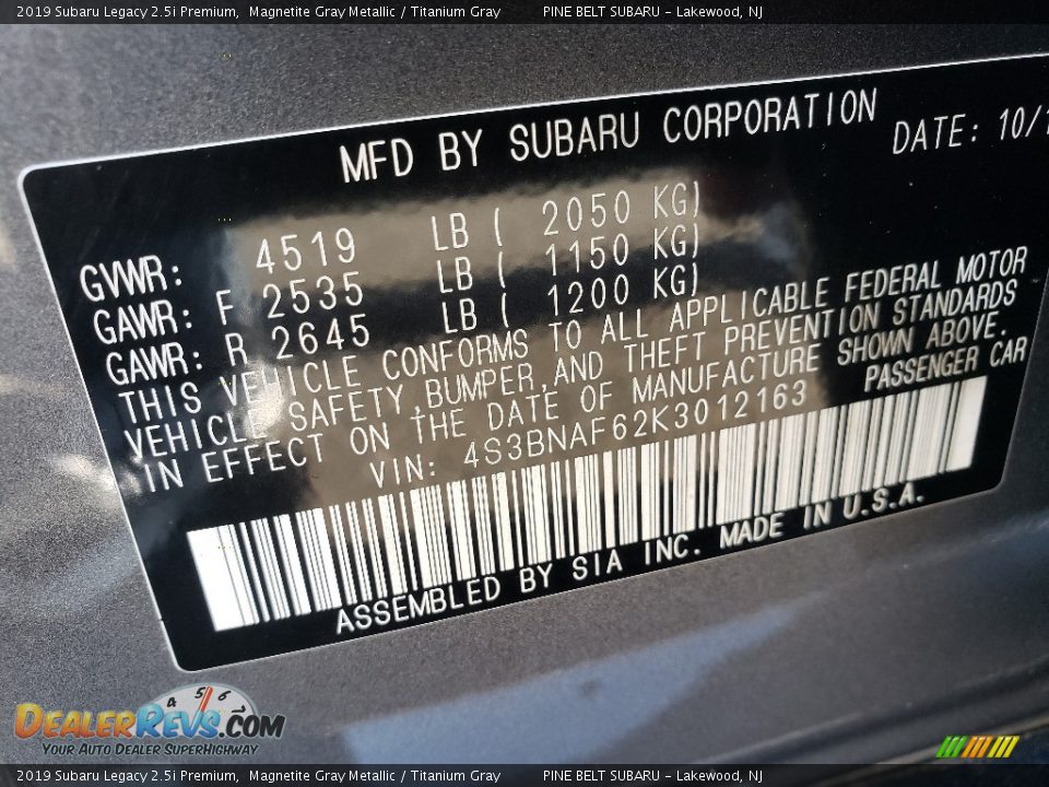 2019 Subaru Legacy 2.5i Premium Magnetite Gray Metallic / Titanium Gray Photo #27