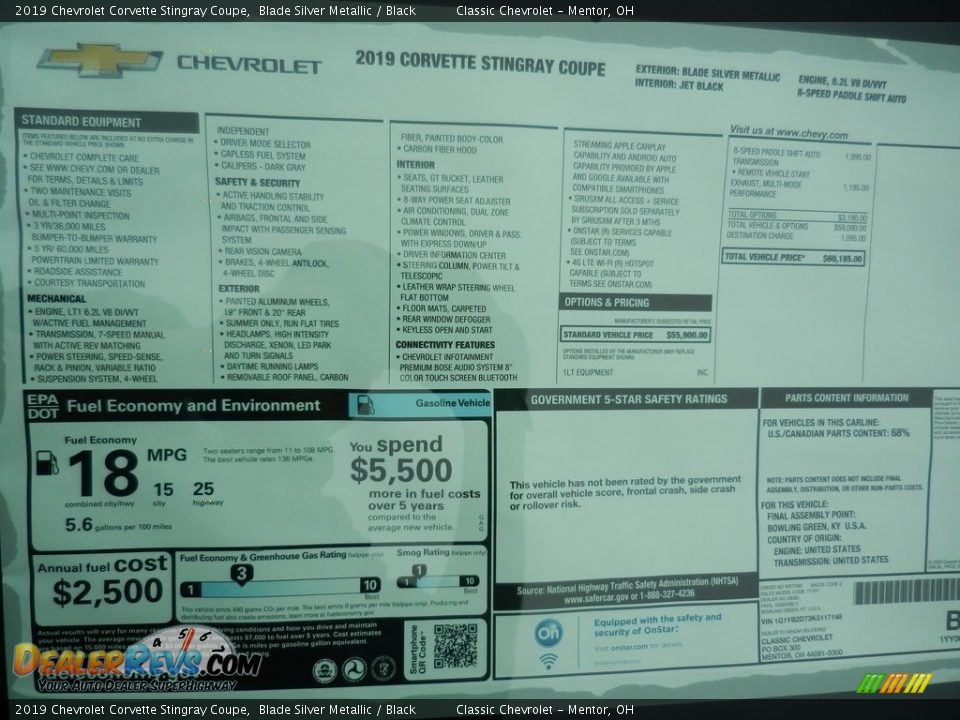 2019 Chevrolet Corvette Stingray Coupe Window Sticker Photo #7