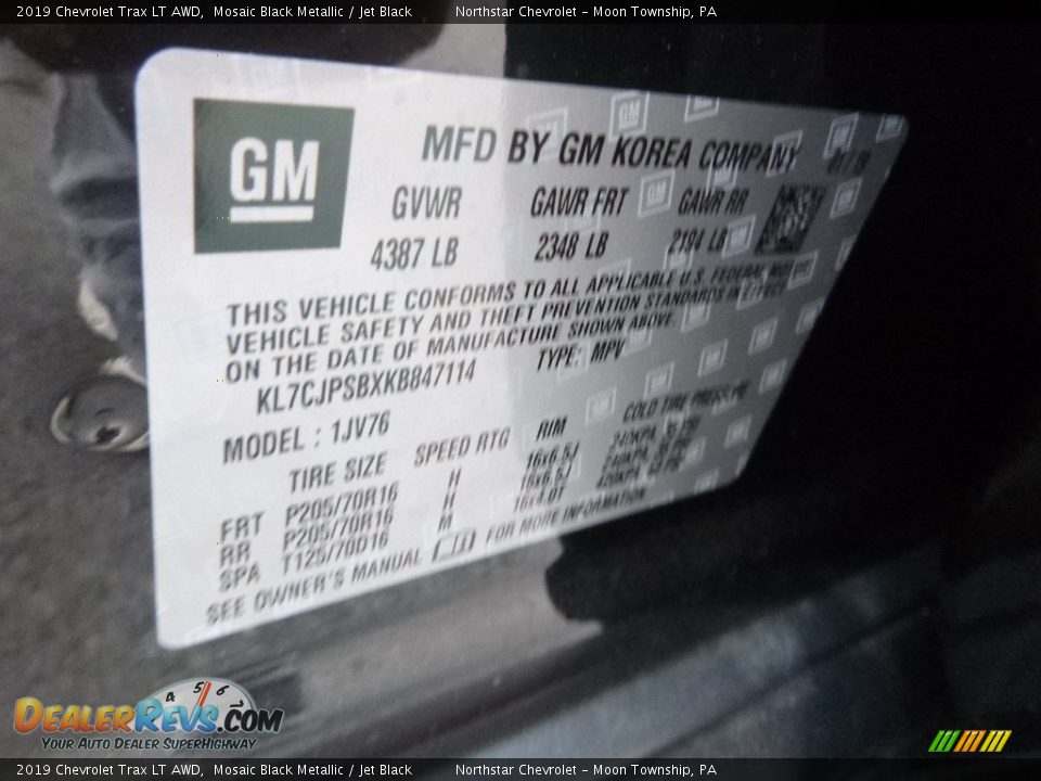 2019 Chevrolet Trax LT AWD Mosaic Black Metallic / Jet Black Photo #16