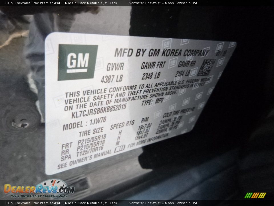 2019 Chevrolet Trax Premier AWD Mosaic Black Metallic / Jet Black Photo #17