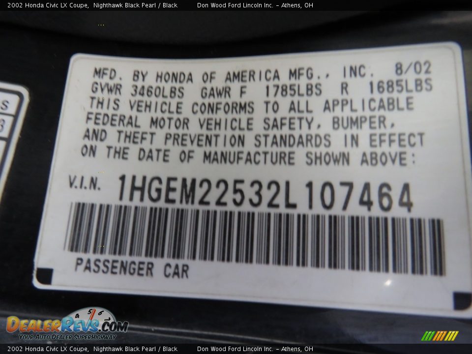 2002 Honda Civic LX Coupe Nighthawk Black Pearl / Black Photo #27