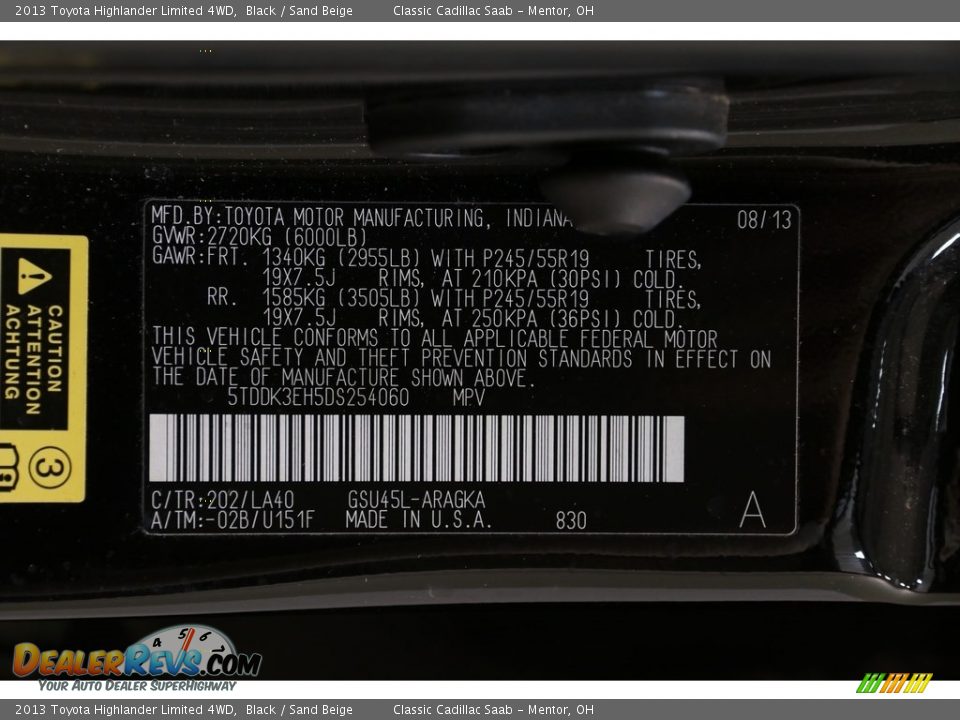 2013 Toyota Highlander Limited 4WD Black / Sand Beige Photo #33
