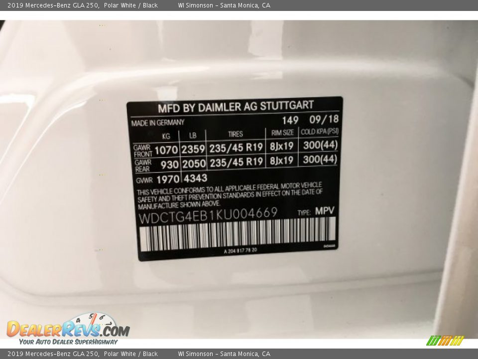 2019 Mercedes-Benz GLA 250 Polar White / Black Photo #11