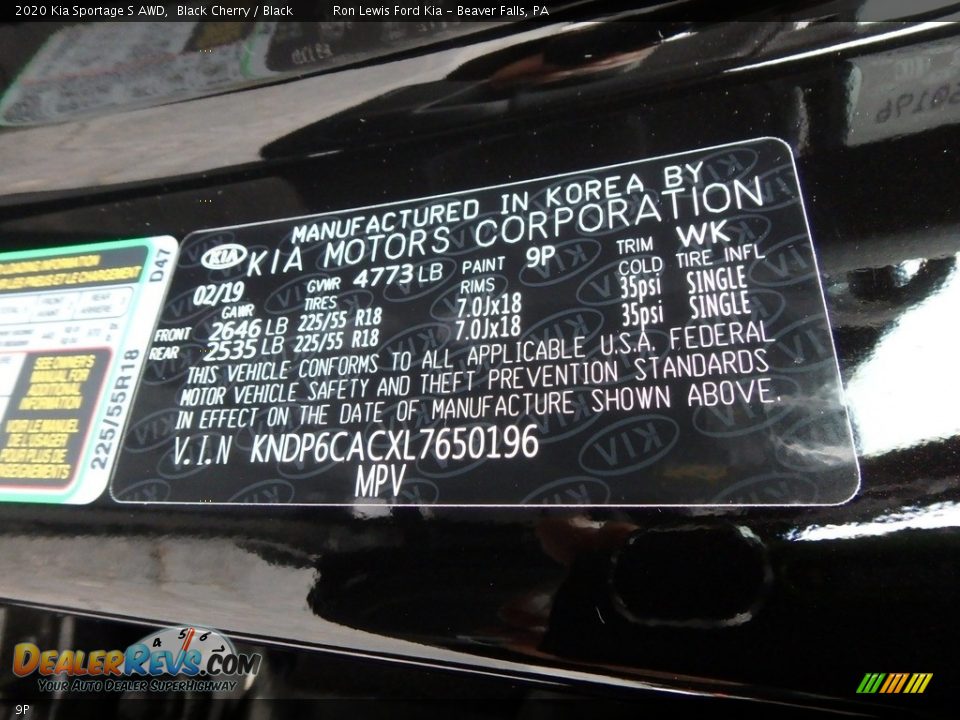 Kia Color Code 9P Black Cherry