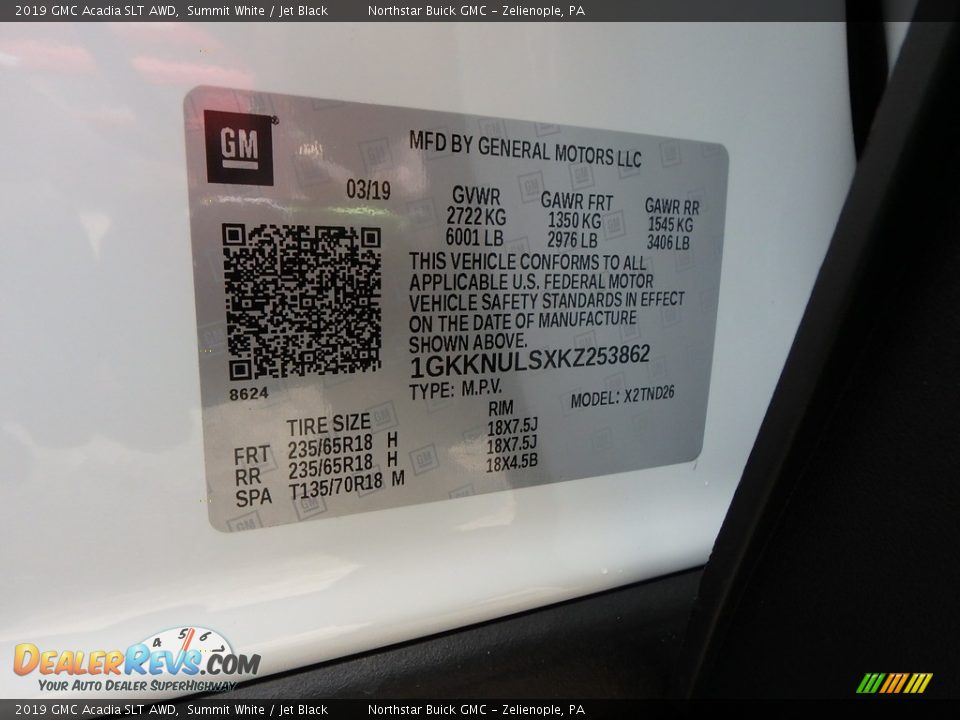 2019 GMC Acadia SLT AWD Summit White / Jet Black Photo #16